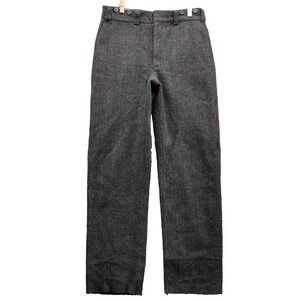 Vintage Woolrich Dress Pants Men 34x33* Wool Blend Gray Red Plaid Office Trouser